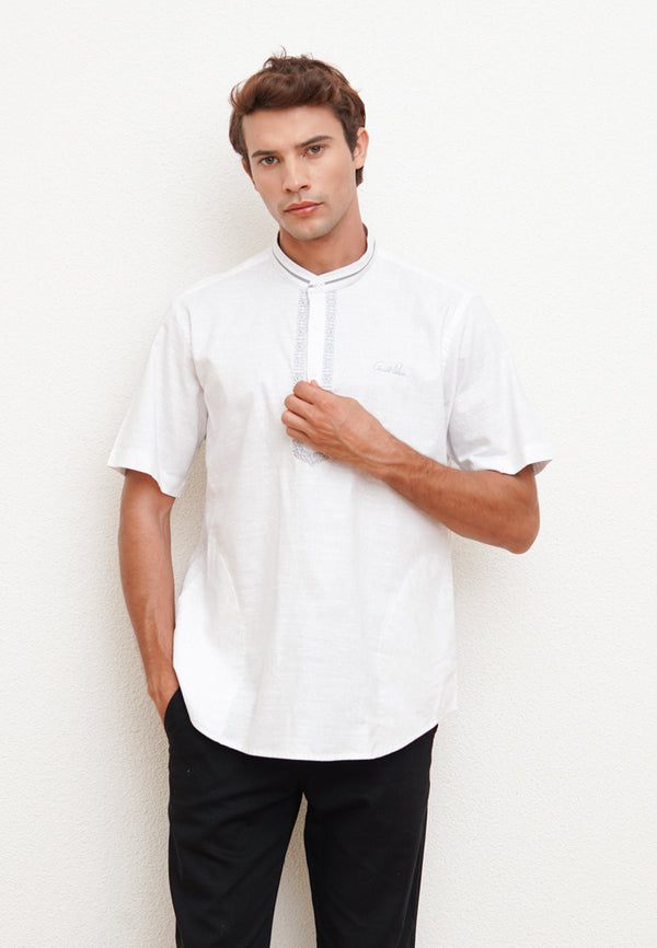 White Motif Men's Short Sleeve Festive Shirt