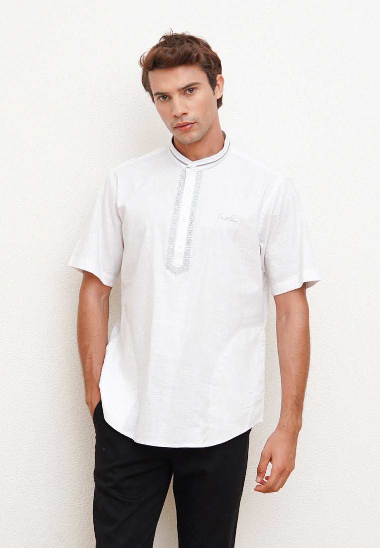 White Motif Men's Short Sleeve Festive Shirt