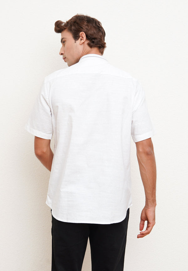 White Motif Men's Short Sleeve Festive Shirt