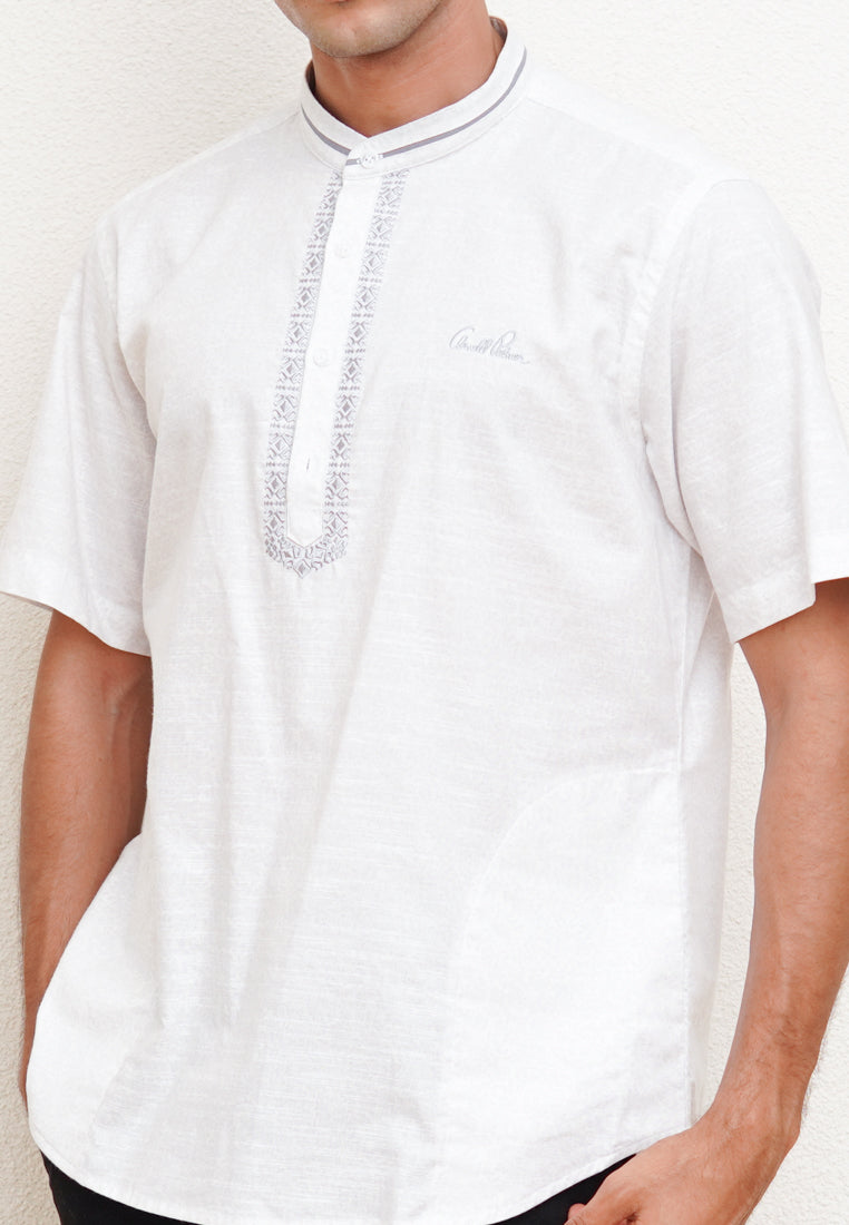 White Motif Men's Short Sleeve Festive Shirt