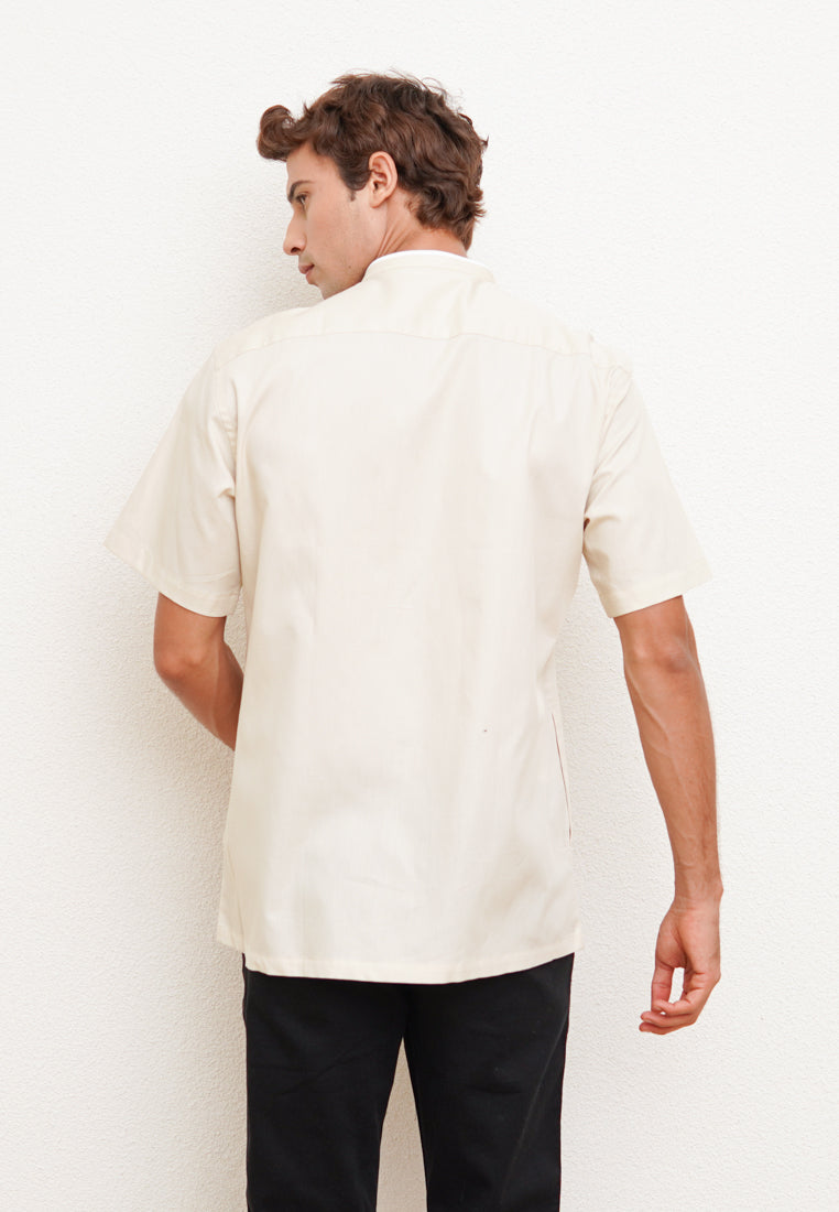 Cream Dobby Texture Men's Short Sleeve Festive Shirt