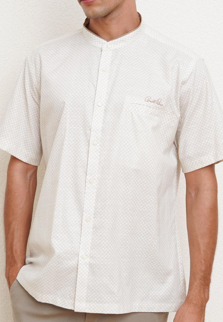 Cream Motif Men's Short Sleeve Festive Shirt