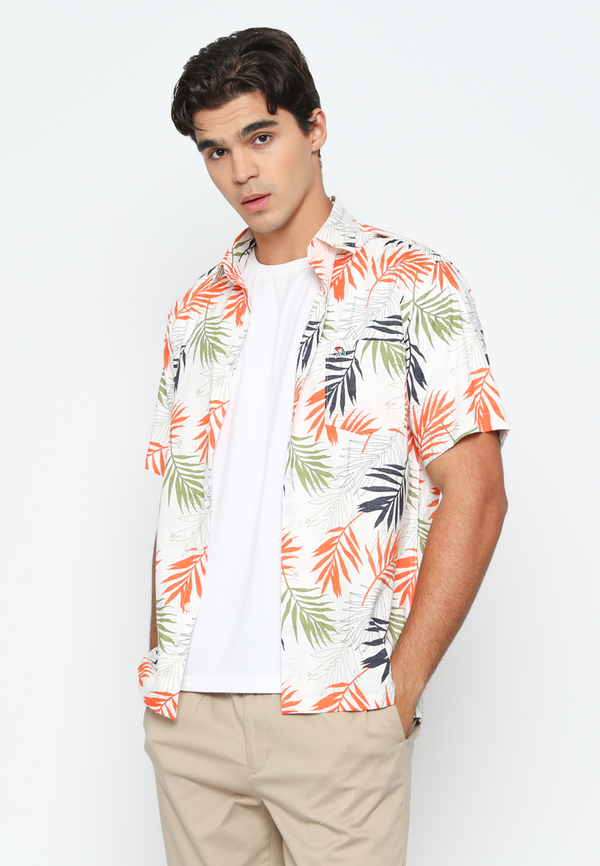 Men's White Print Short Sleeve Shirt