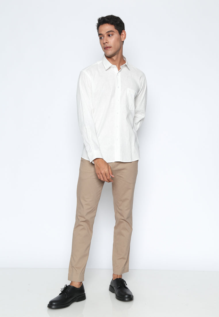 White Long Sleeves Linen Shirt