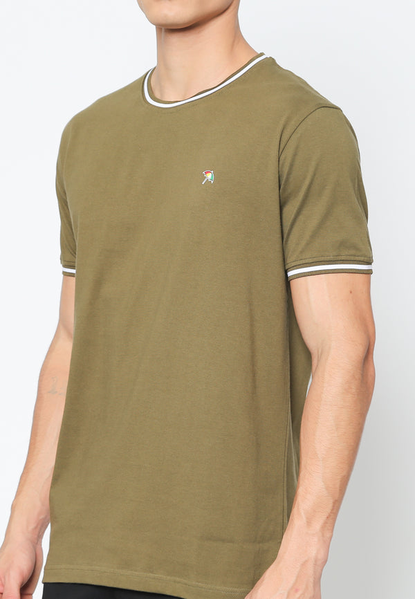 Green Rib Tipping Detail on Collar T-shirt