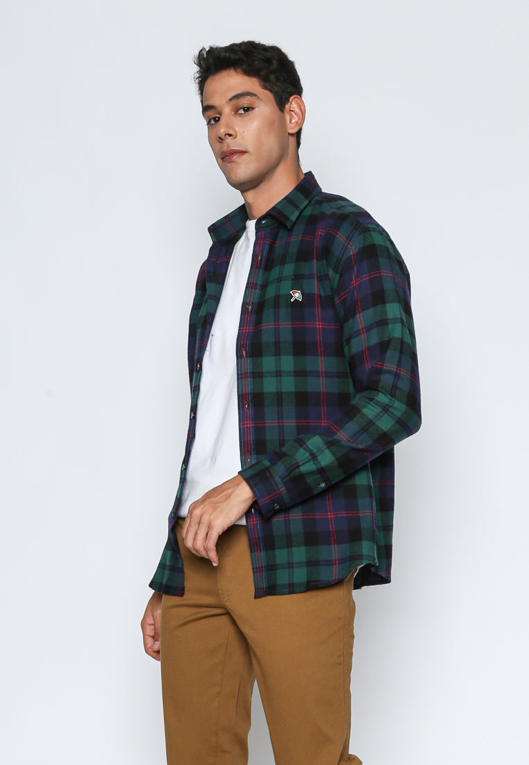 Green And Navy Checks Flannel Shirt