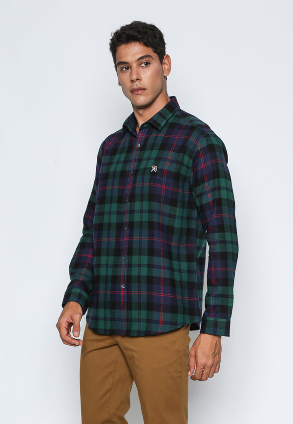 Green And Navy Checks Flannel Shirt