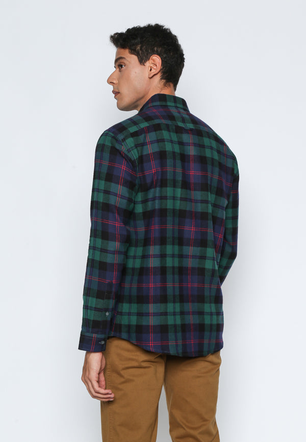 Green And Navy Checks Flannel Shirt