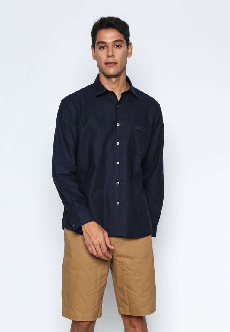 Navy Long Sleeves Linen Shirt