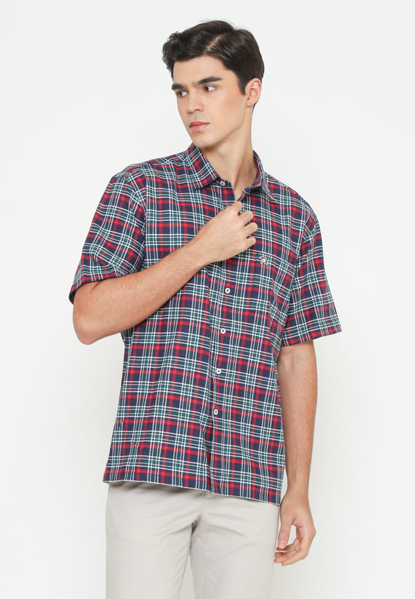 Men's Navy Plaid Short Sleeve Shirt