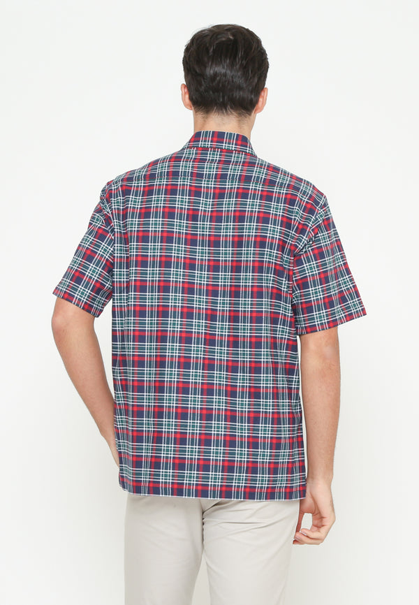 Men's Navy Plaid Short Sleeve Shirt