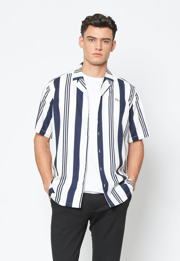 White Men's Short-Sleeve Striped Shirt