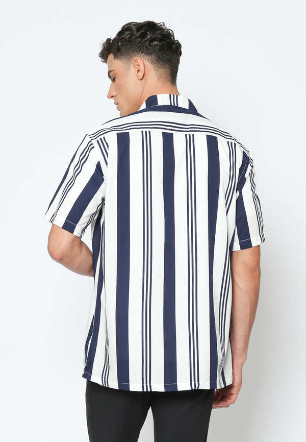 White Men's Short-Sleeve Striped Shirt
