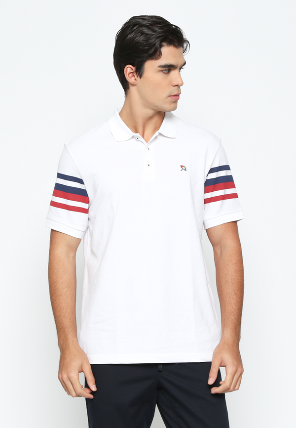 Men'S White Striped Short Sleeve Polo Shirt