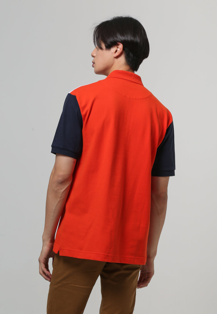 Orange Colorblocking Polo Pique Polo Shirt