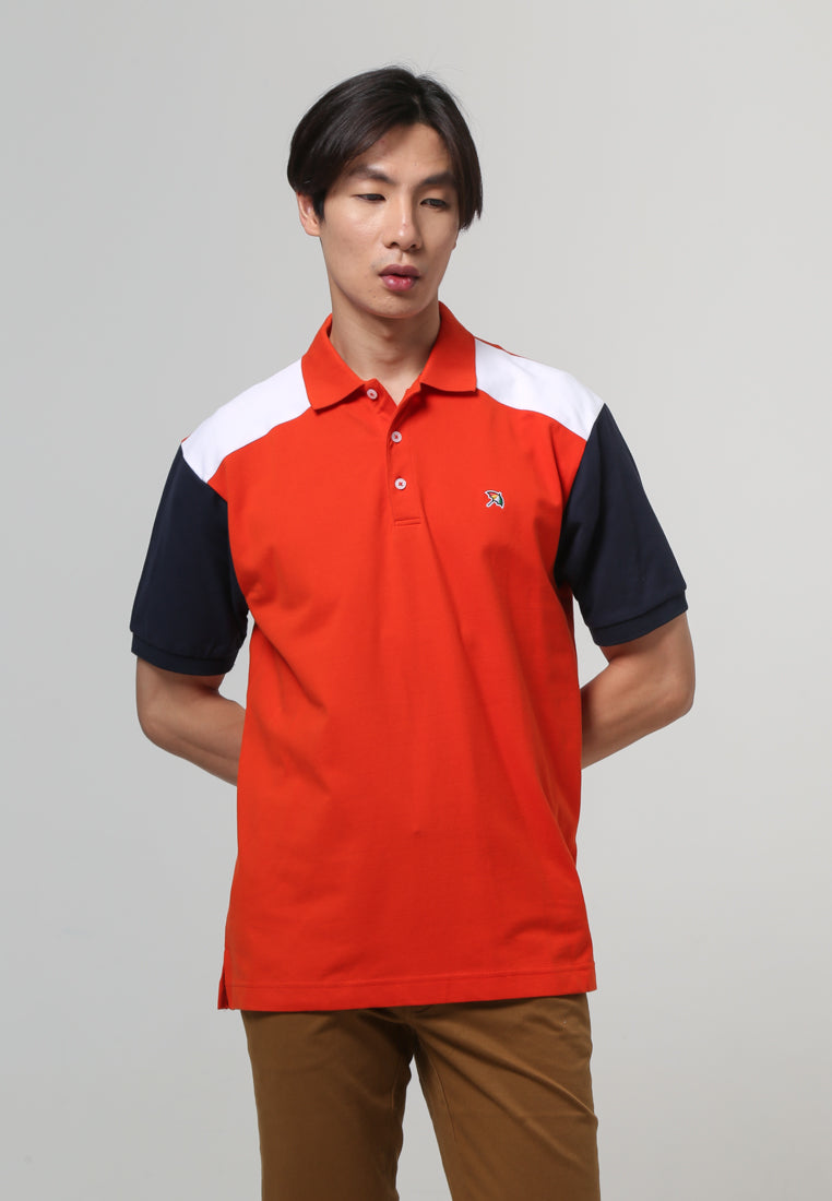 Orange Colorblocking Polo Pique Polo Shirt