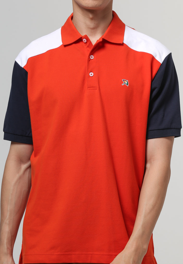 Orange Colorblocking Polo Pique Polo Shirt