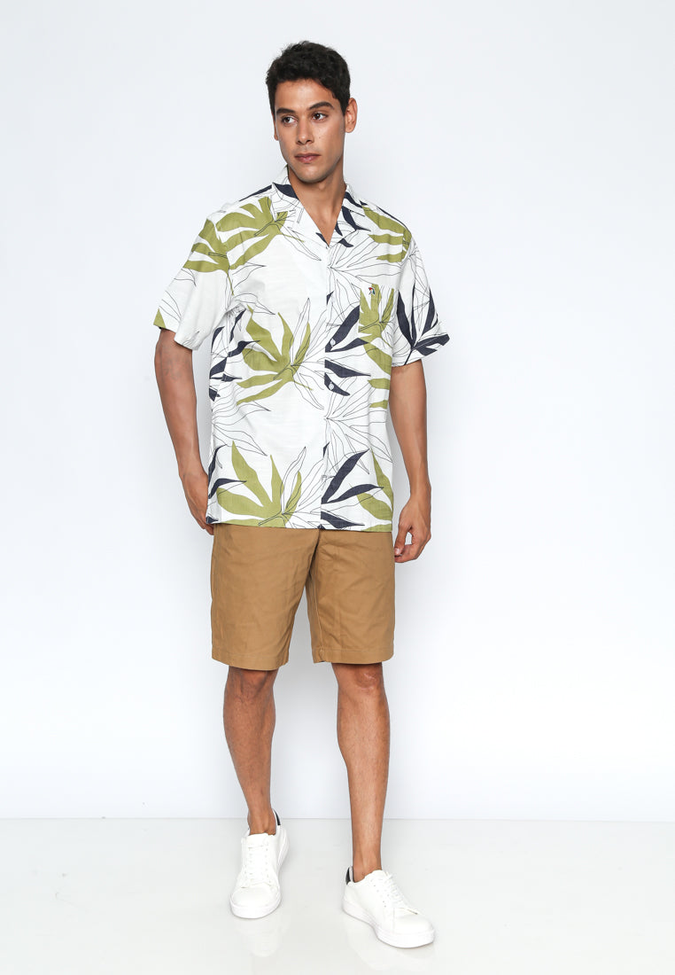 White Print Cuban Shirt