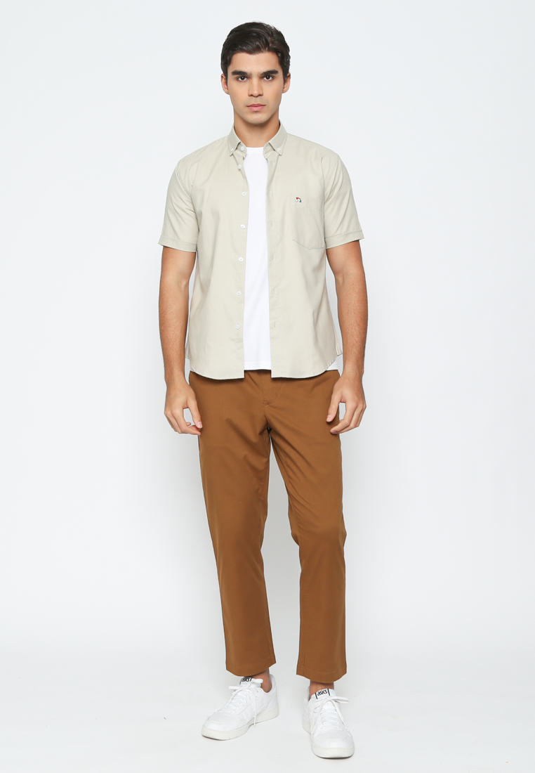 Men'S Plain Cream Short Sleeve Shirt