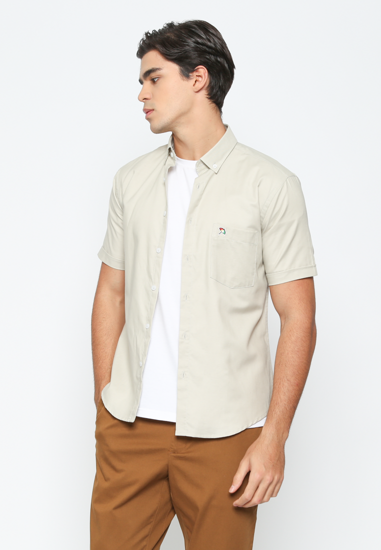 Men'S Plain Cream Short Sleeve Shirt