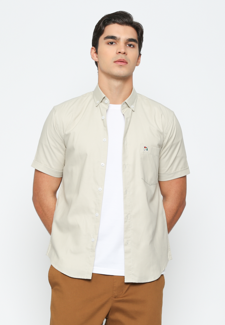 Men'S Plain Cream Short Sleeve Shirt