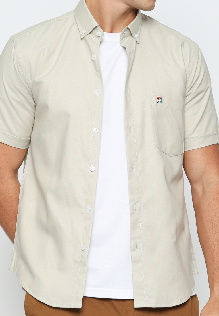 Men'S Plain Cream Short Sleeve Shirt