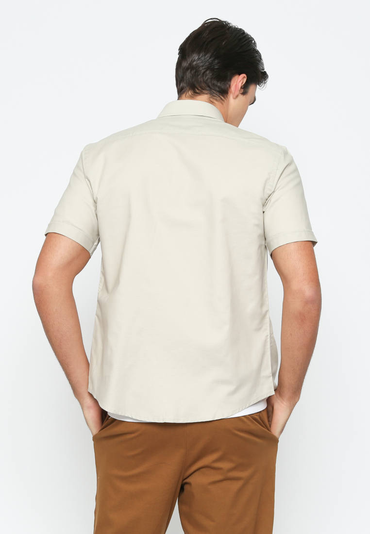 Men'S Plain Cream Short Sleeve Shirt