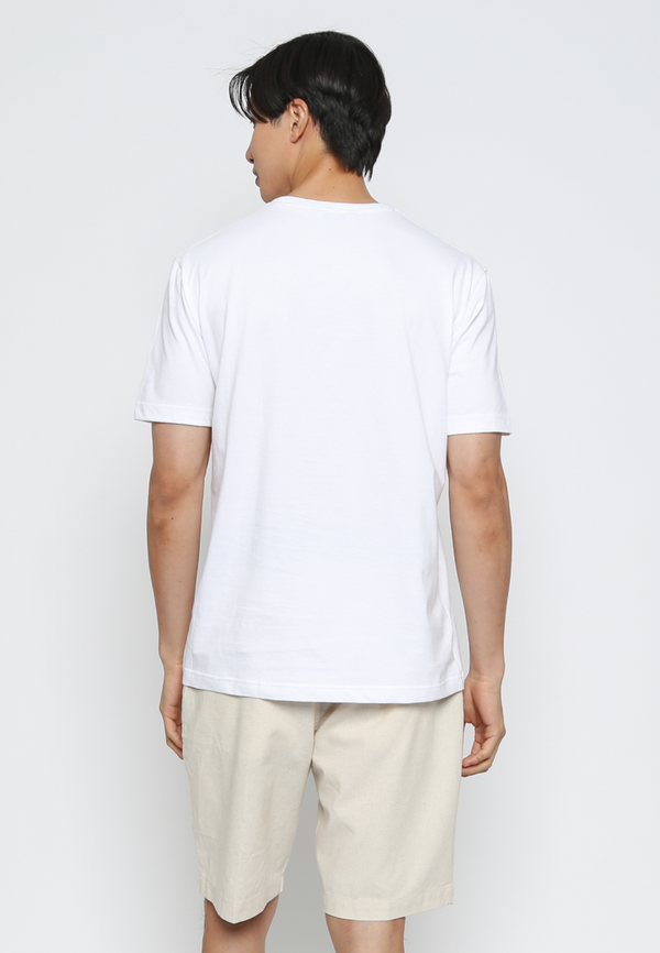 White Men's Short Sleeve T-shirt with Striped Detail