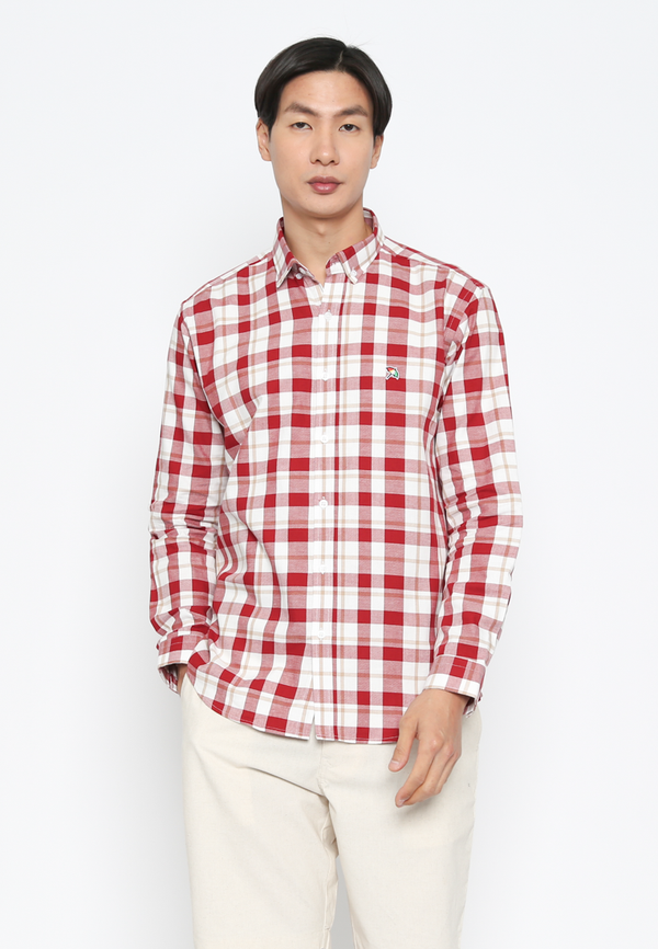 Red Men's Long Sleeve Flannel Shirt