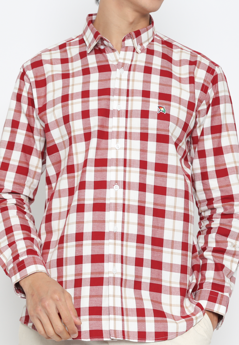 Red Men's Long Sleeve Flannel Shirt