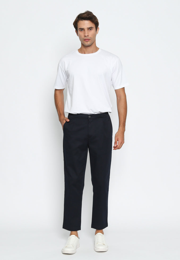 Navy Chinos Pants with Front Pleats