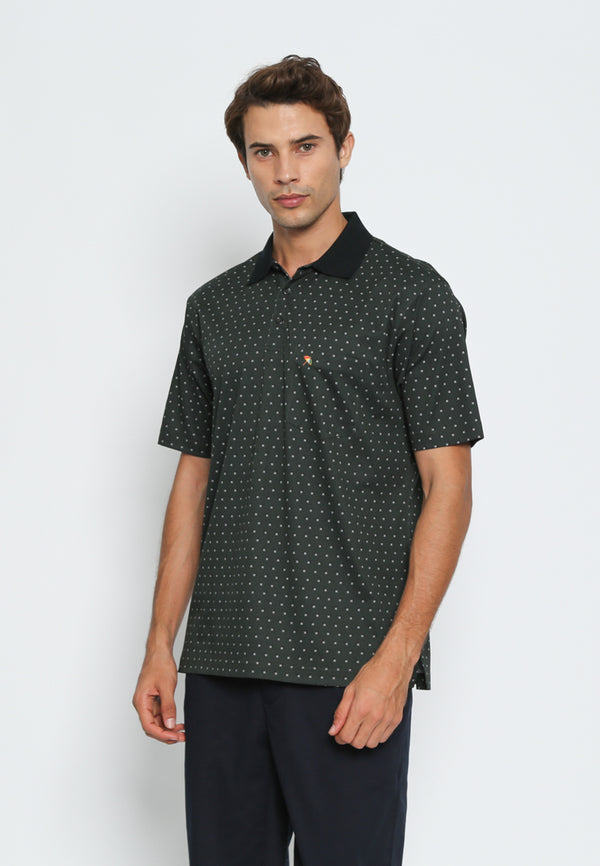Dark Green Geometric Short Sleeve Polo Shirt