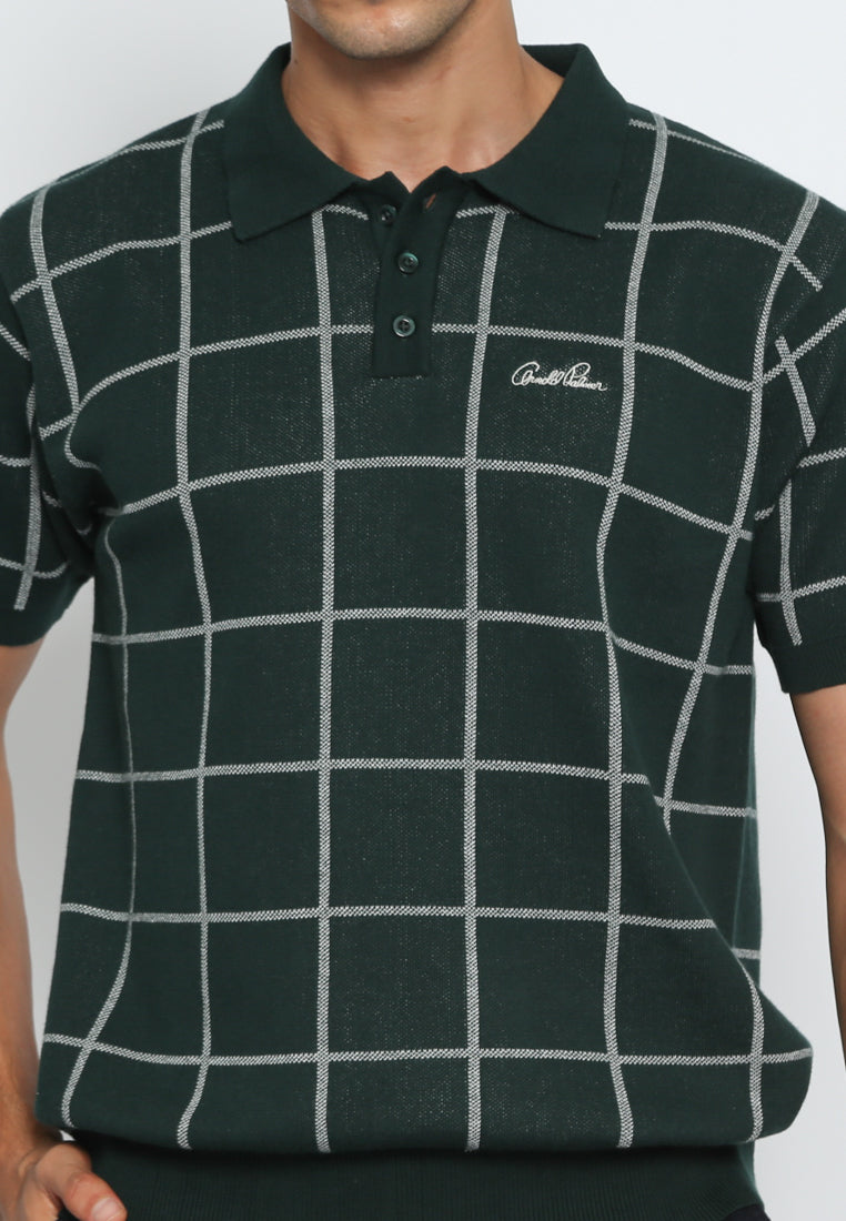 Dark Green Checkered Short Sleeve Polo Shirt