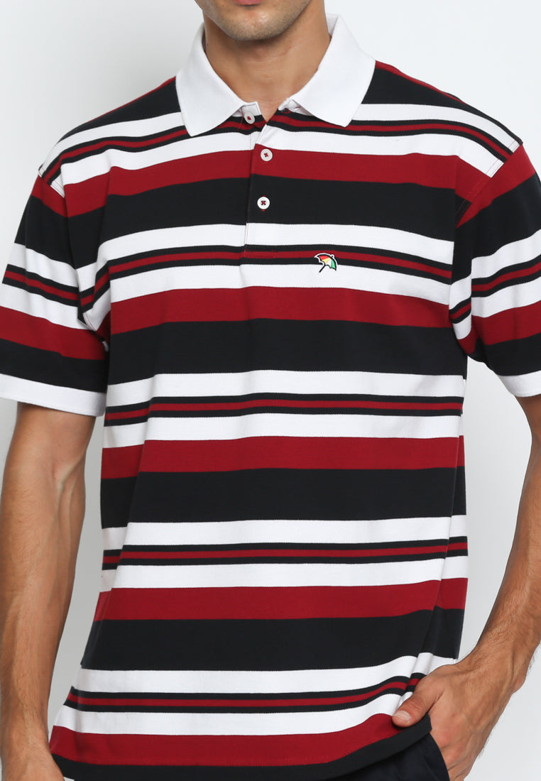 Maroon Striped Short Sleeve Polo Shirt