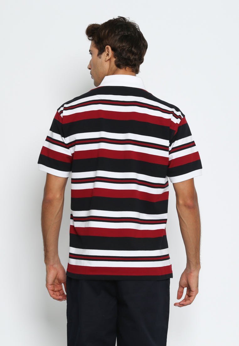 Maroon Striped Short Sleeve Polo Shirt