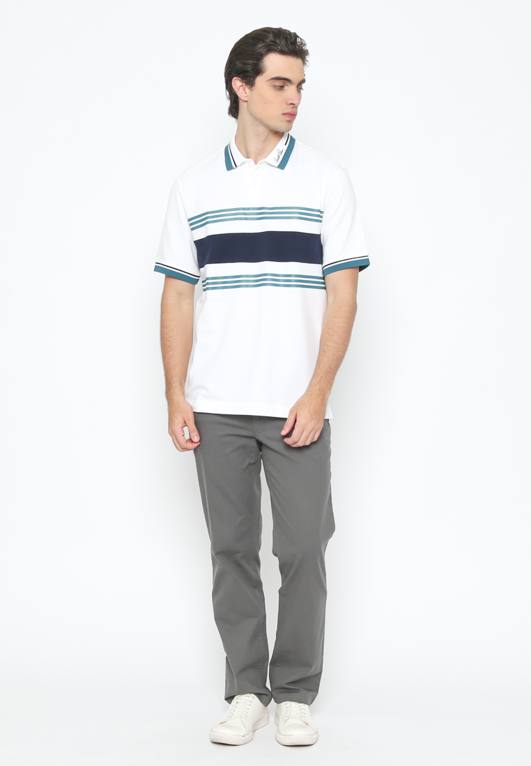 Men's White Striped Polo Shirt