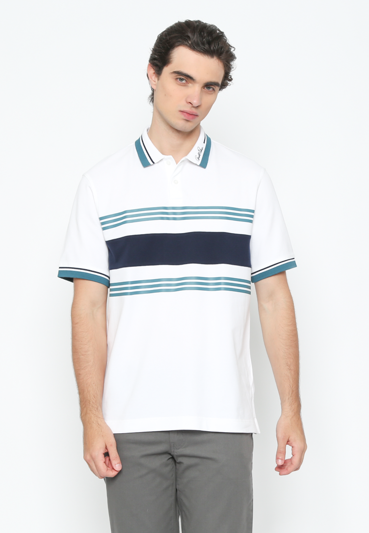 Men's White Striped Polo Shirt