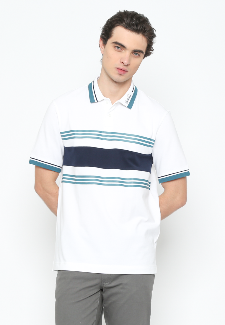 Men's White Striped Polo Shirt