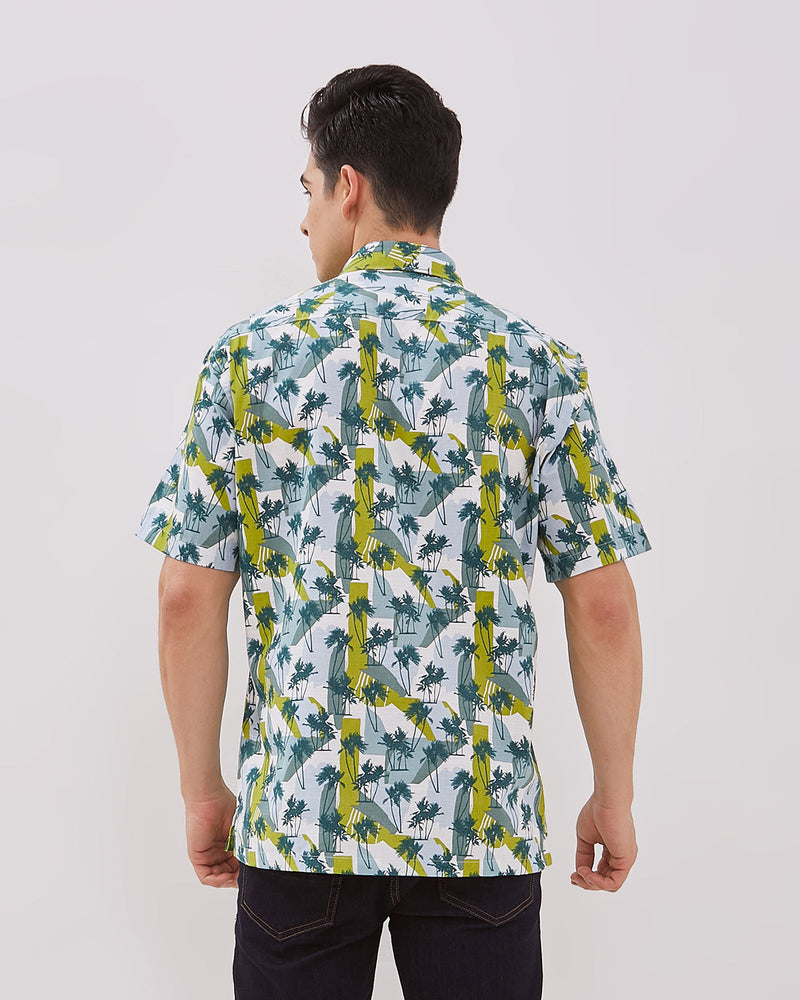 Men's Green Printed Short Sleeve Shirt