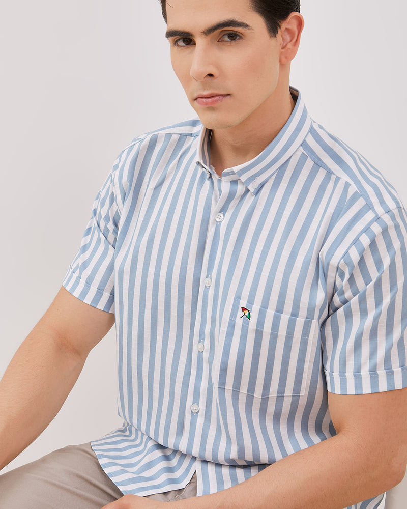 Men's Blue Short Sleeved Shirt