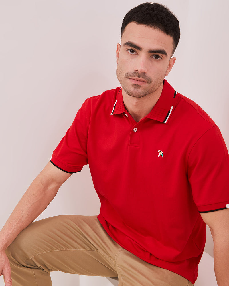 Men's Red Long Sleeve Polo Shirt