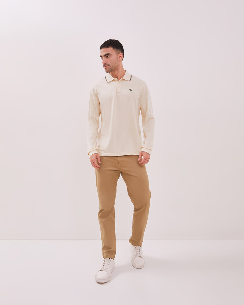 Men's Cream Long Sleeve Polo Shirt