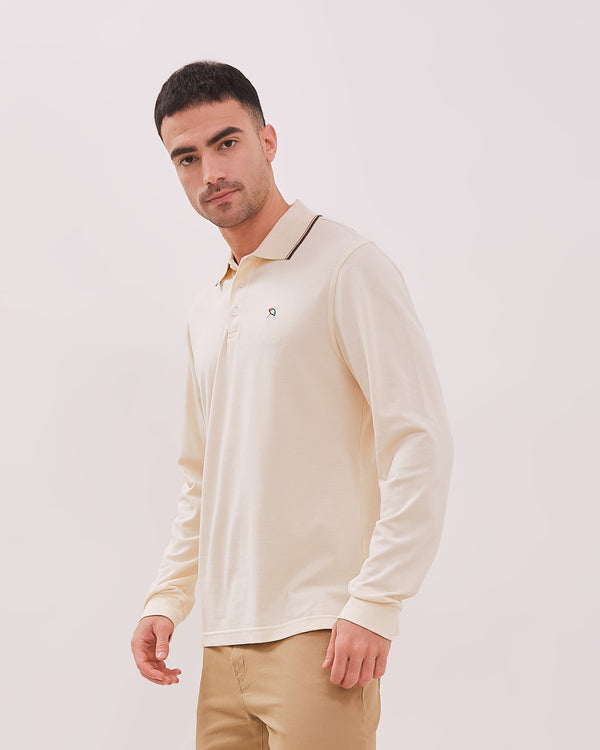 Men's Cream Long Sleeve Polo Shirt