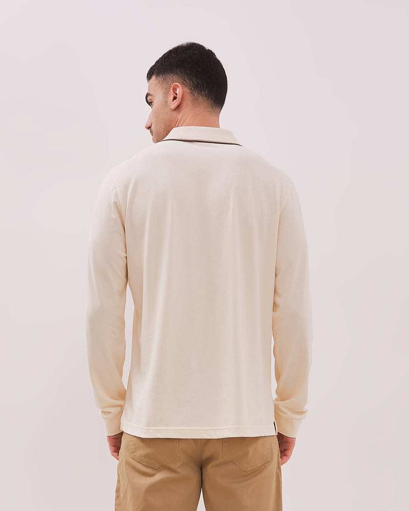 Men's Cream Long Sleeve Polo Shirt