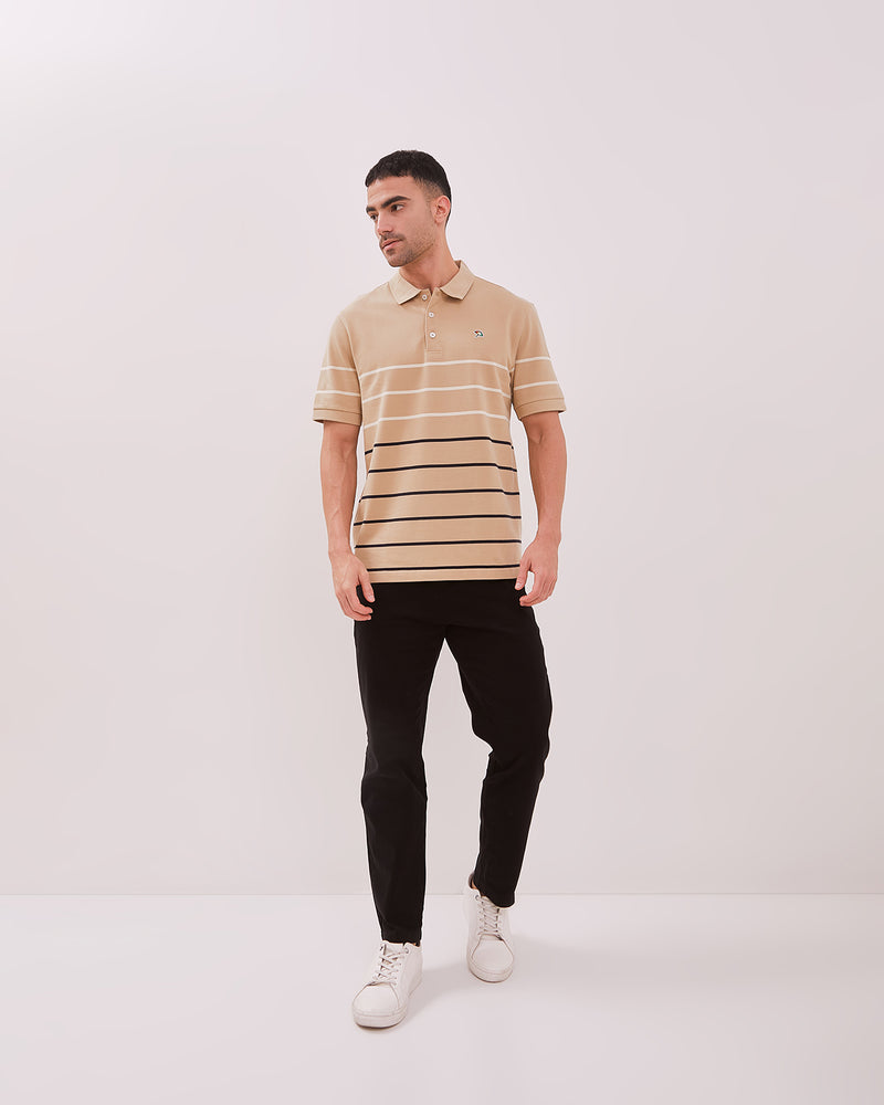Men's Cream Striped Polo Shirt