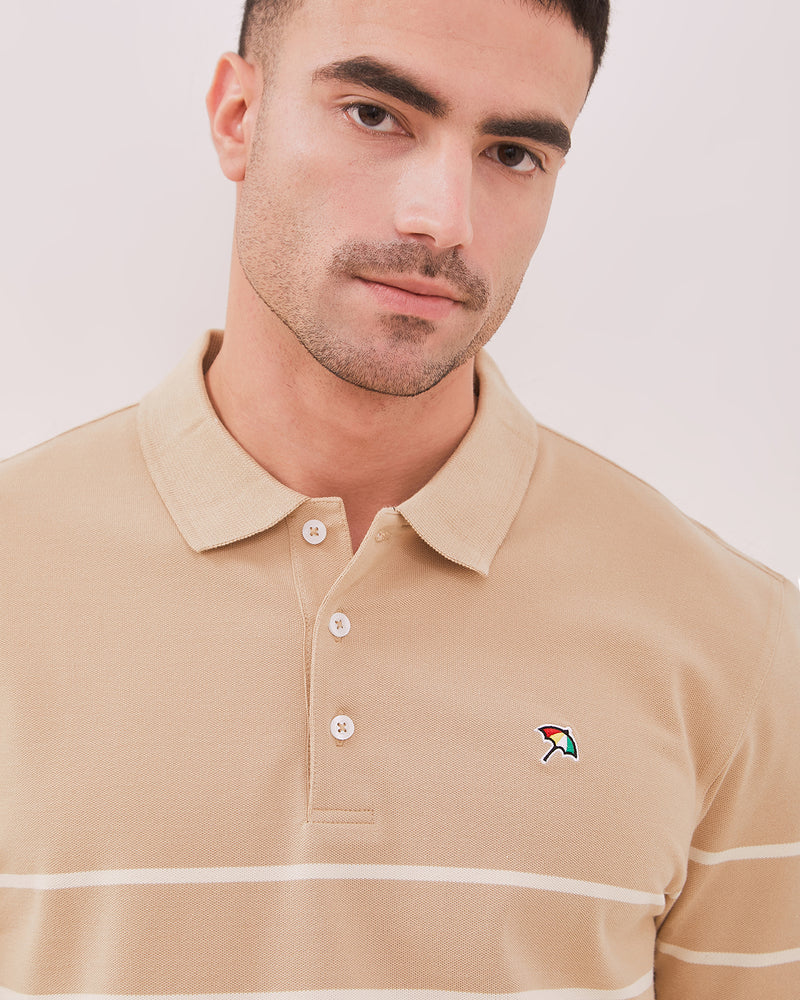 Men's Cream Striped Polo Shirt
