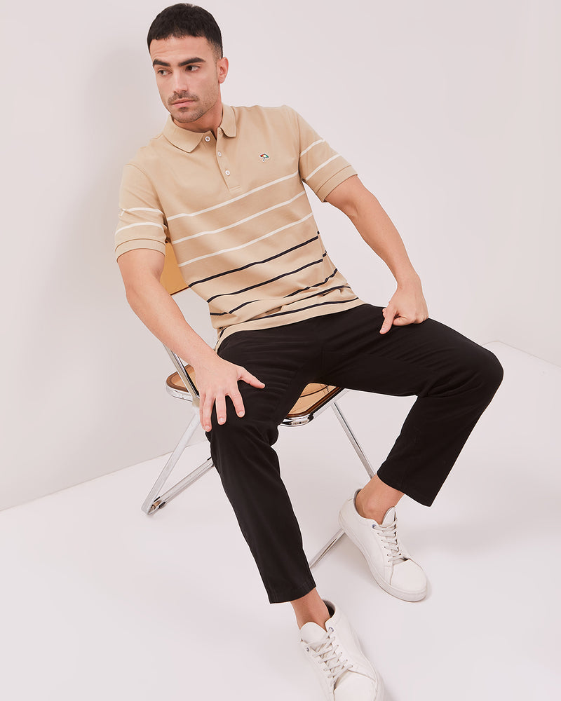 Men's Cream Striped Polo Shirt