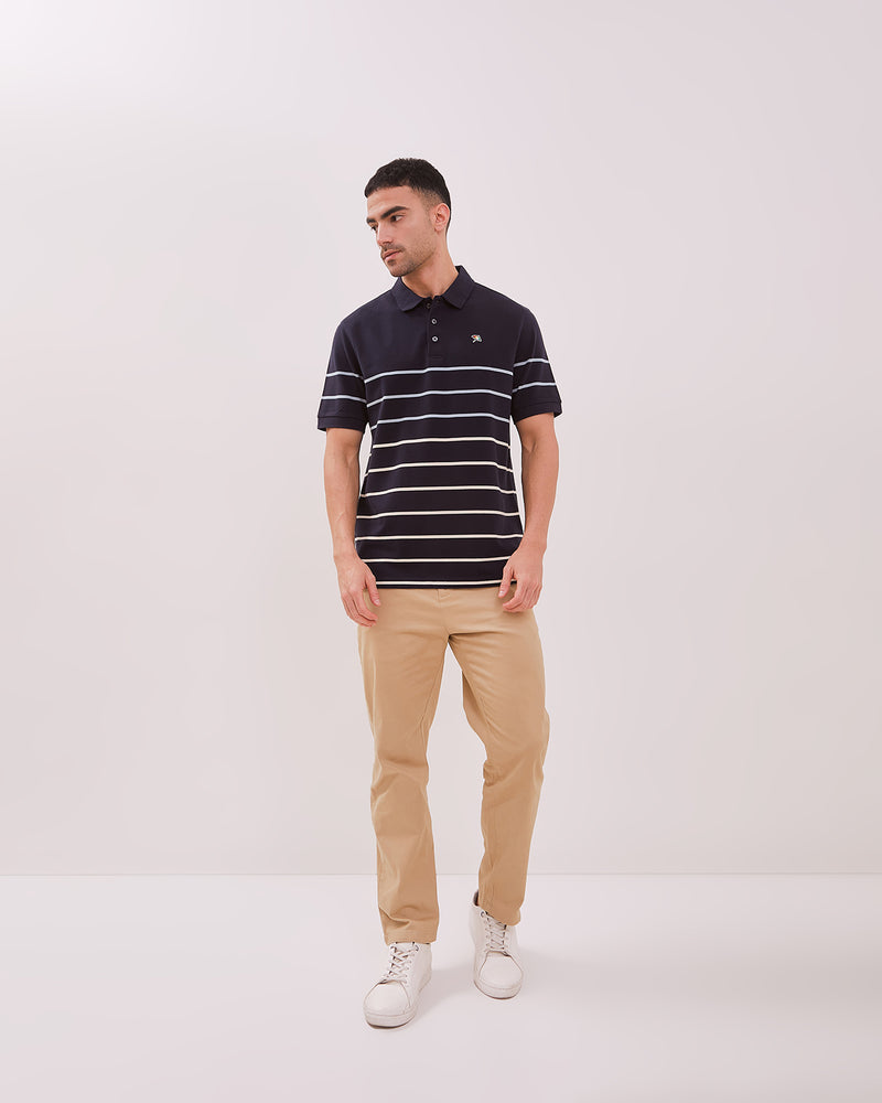 Men's Blue Striped Polo Shirt