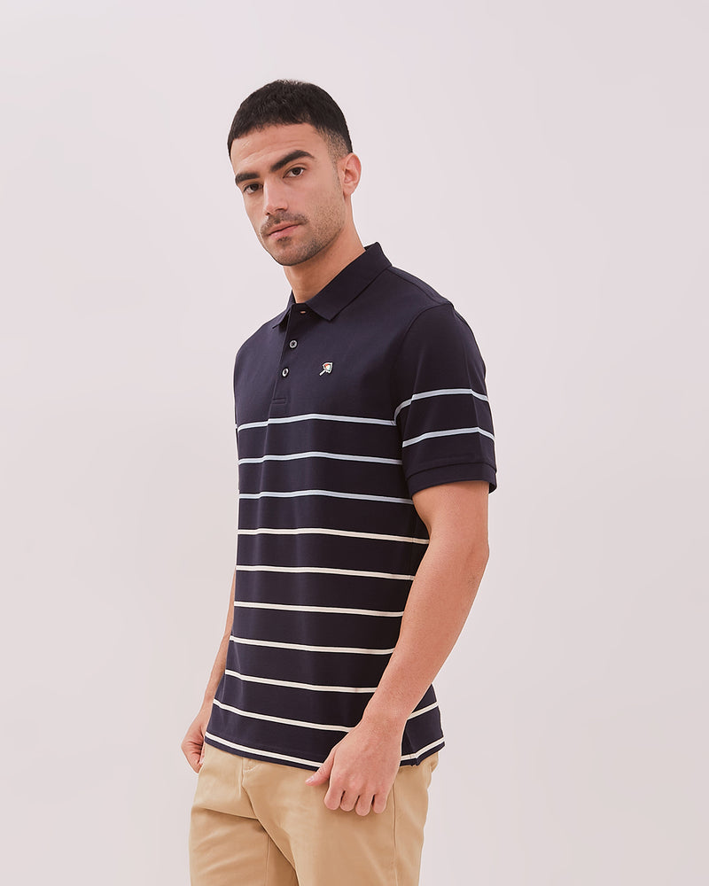 Men's Blue Striped Polo Shirt