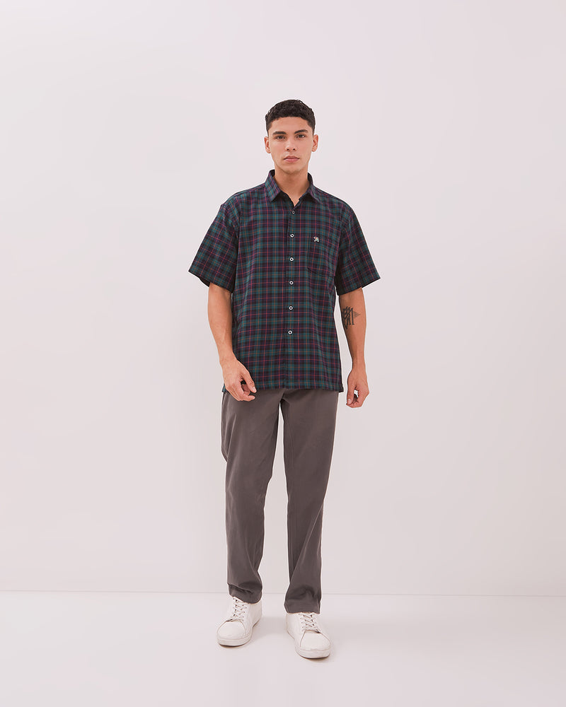 Men's Blue Plaid Short Sleeve Shirt